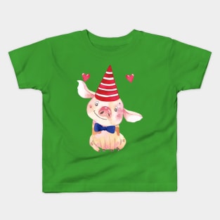 Cute Piglet with a tie bow and a hat Kids T-Shirt